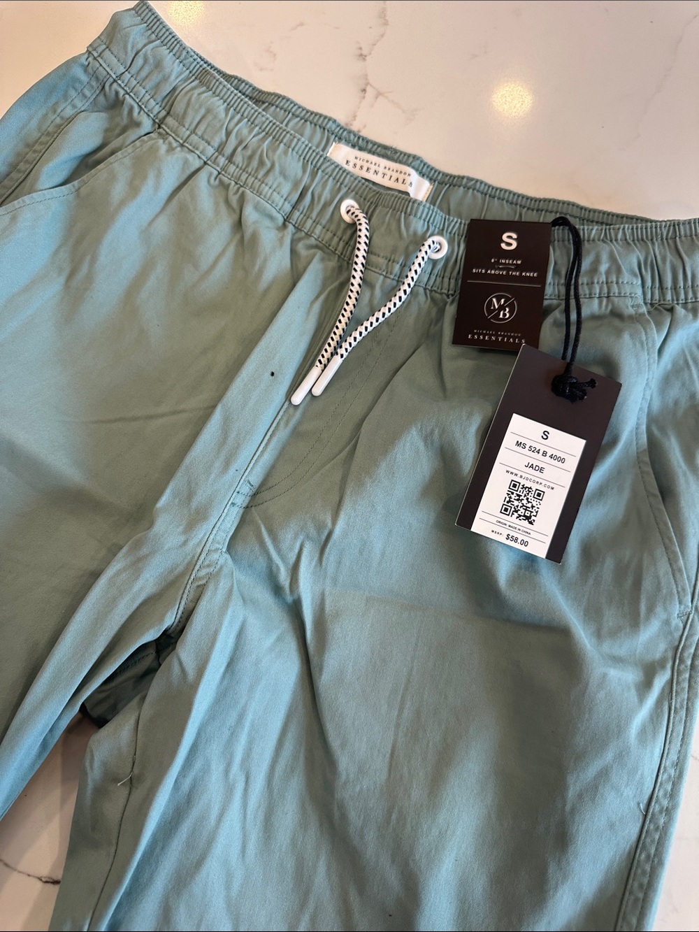 Essentials Jade Green Drawstring Shorts with Contrast Cord